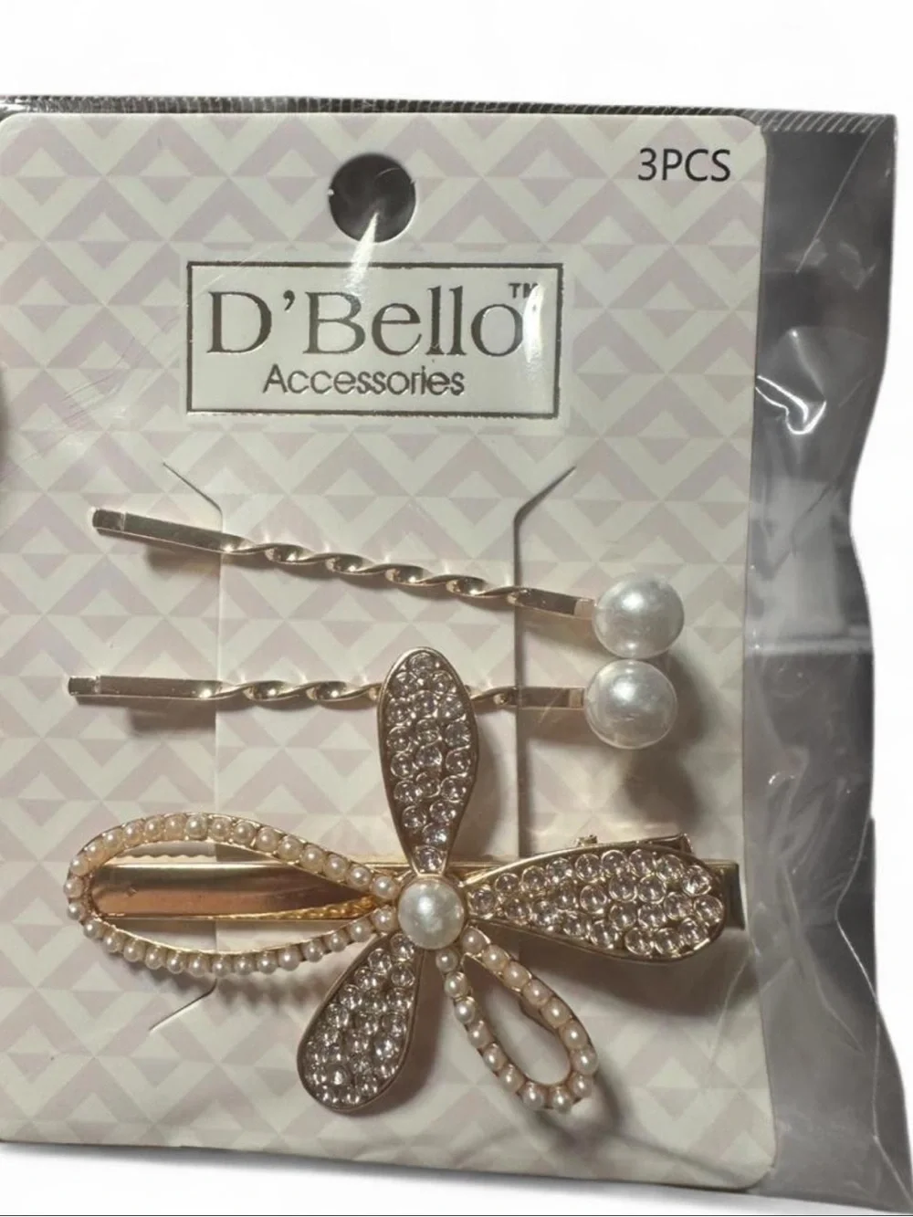 Coquette fairy core elegant elevated 3 piece gold rhinestone pearl hair clips
